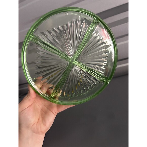 Uranium Vaseline Depression Glass ~ Divided Serving Dish ~ No Metal Carrier - Picture 5 of 6